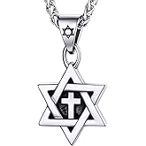 U7 Star of David Necklace for Men Women Gold/Stainless Steel Hexagon Pendant with Cross/Ruby Stone/Classic Jewish Isael Necklaces, Length 22" 24" 26"