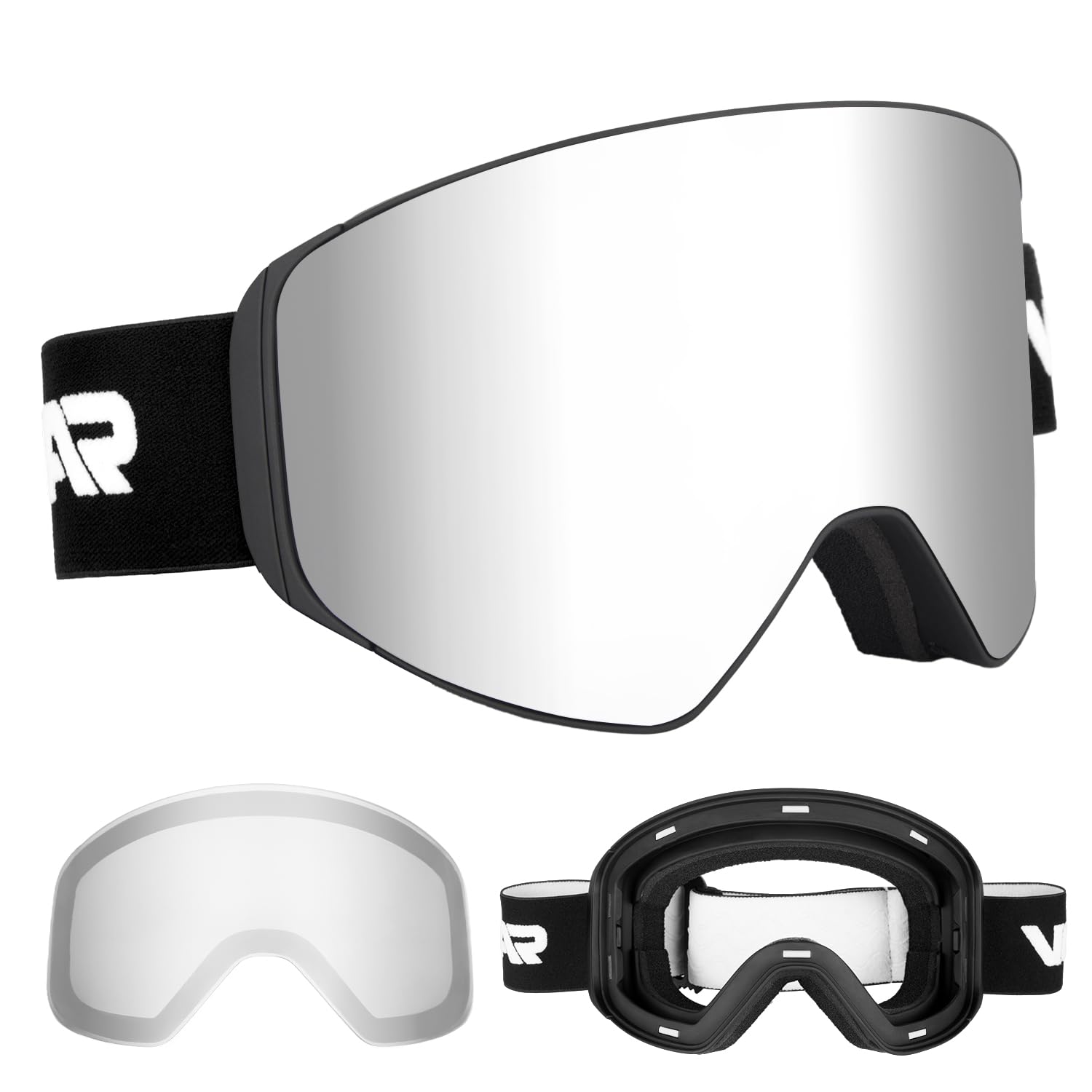 Vgooar OTG Ski Goggles with Magnetic Detachable Lens, Frameless Cylindrical Lens Ski Goggles - Anti-Fog and UV400 Protection Skiing Goggles for Men and Women