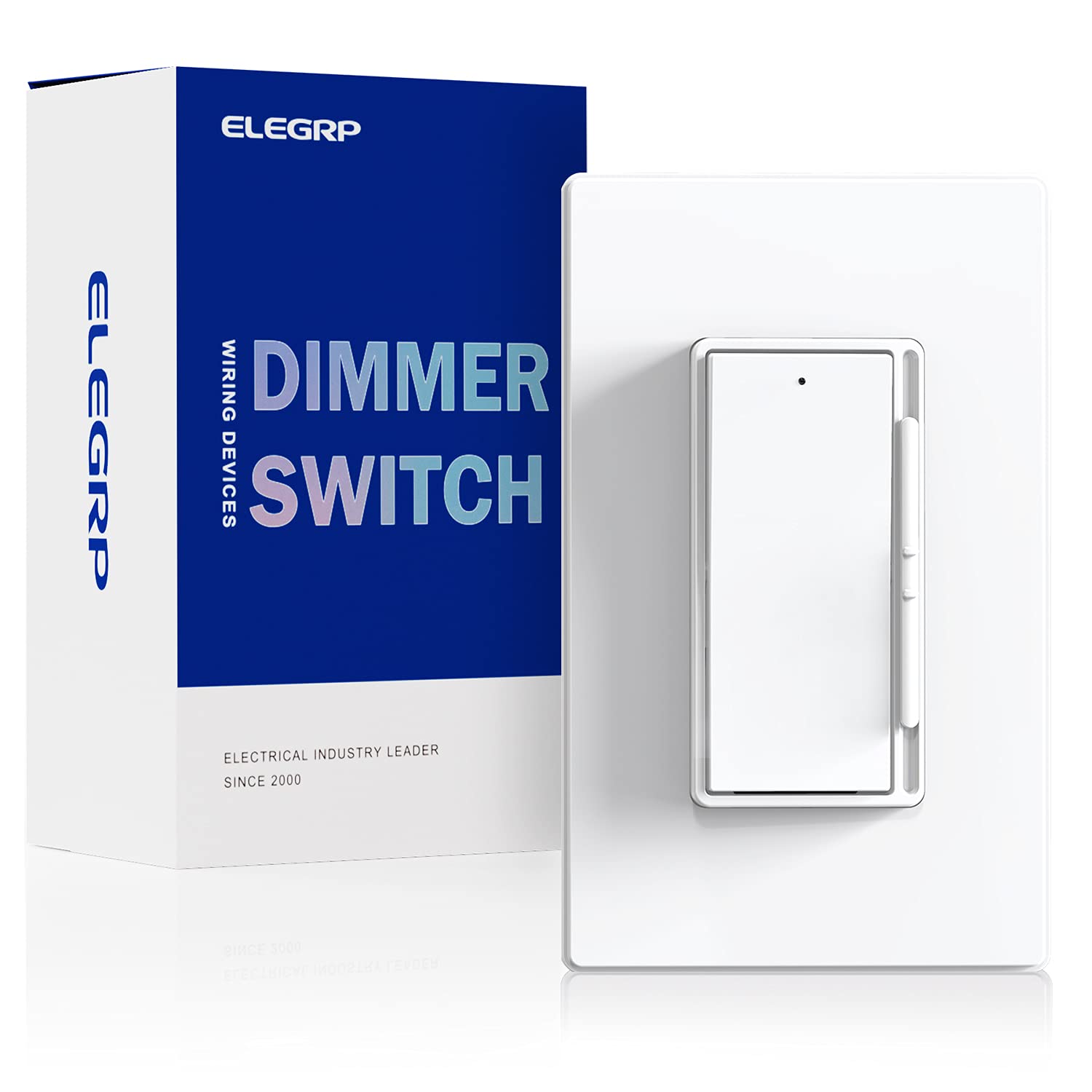 Elegrp Slide Dimmer Switch For 300w Dimmable Led Cfl And 600w Incandescent Halogen Light Lamp Bulbs Single Pole Or 3 Way Light Control Rocker Paddle W Wall Plate Ul Listed 1 Pack White Industrial