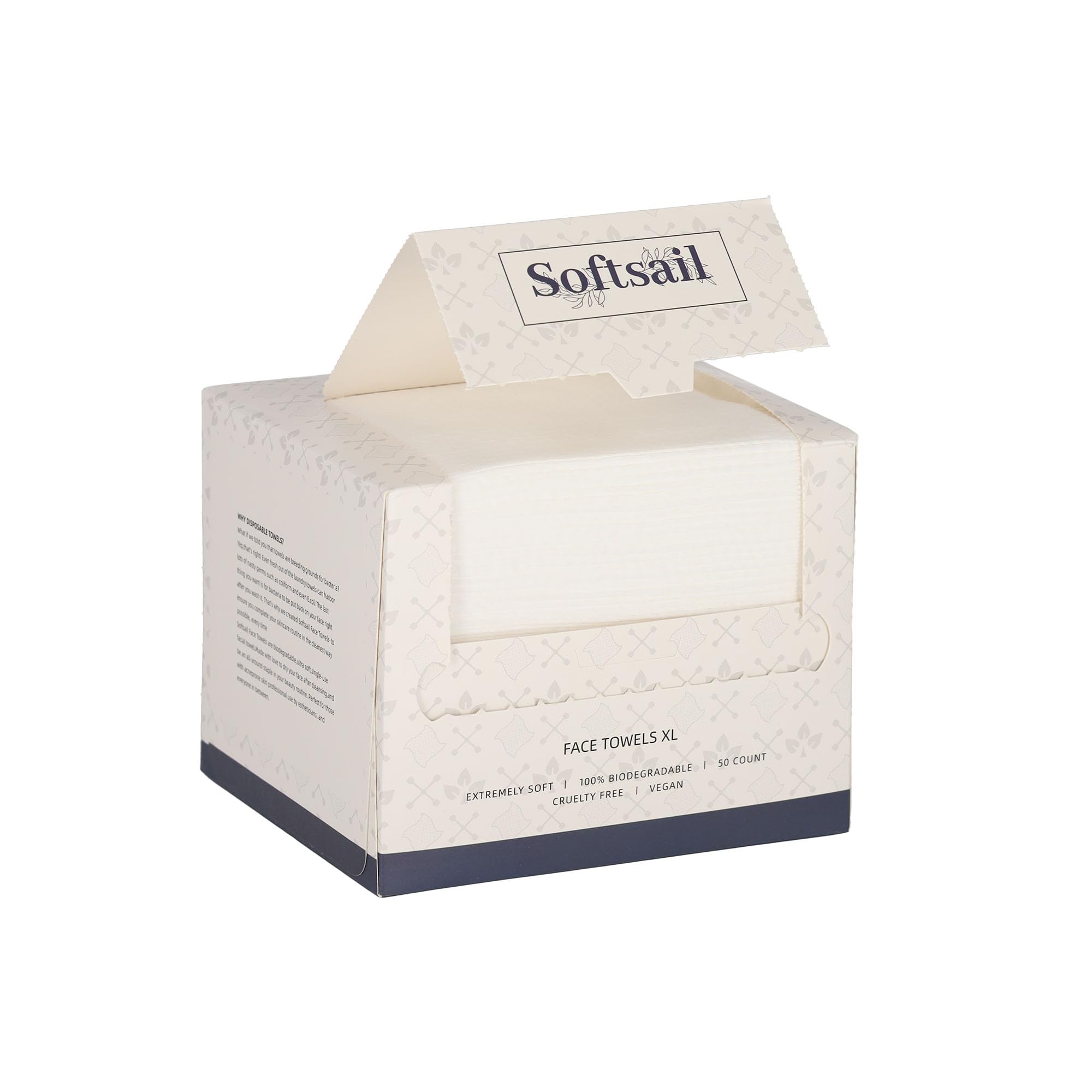 SOFTSAIL Disposable Face Towels Viscose 50 Pieces Makeup Removal Wipes Facial Dry Soft Biodegradable 2 Sides XL