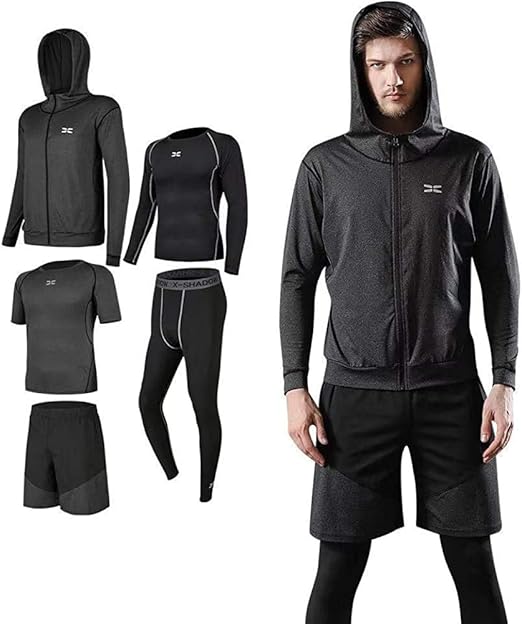 Amazon コンプレッションウェア セット スポーツウェア メンズ 半袖 長袖 吸汗速乾 姿勢矯正 スポーツウェア タイツ パーカー ハーフパンツ 春夏秋冬全年対応 5点セット コンプレッショントップス 通販