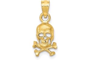 SONIA JEWELS Solid 14k Yellow Gold Men's Skull and Cross Bones Pendant Charm - 19mm x 8mm