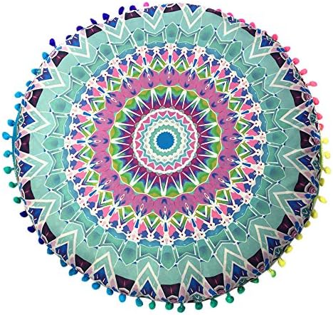 Buedvo 3D Floral Print Boho Throw Floor Pillow Case, Sofa Bed Home Decor Festival Ethnic Cushion Cover (17"X17", Green)