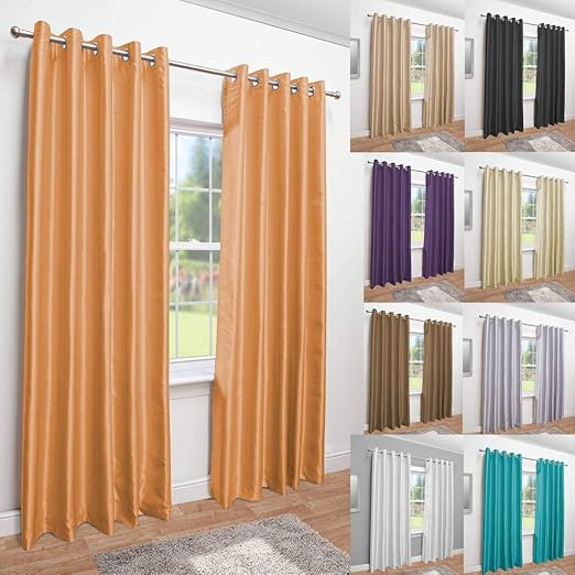 John Aird Faux Silk Fully Lined Eyelet Curtains Orange 229cm