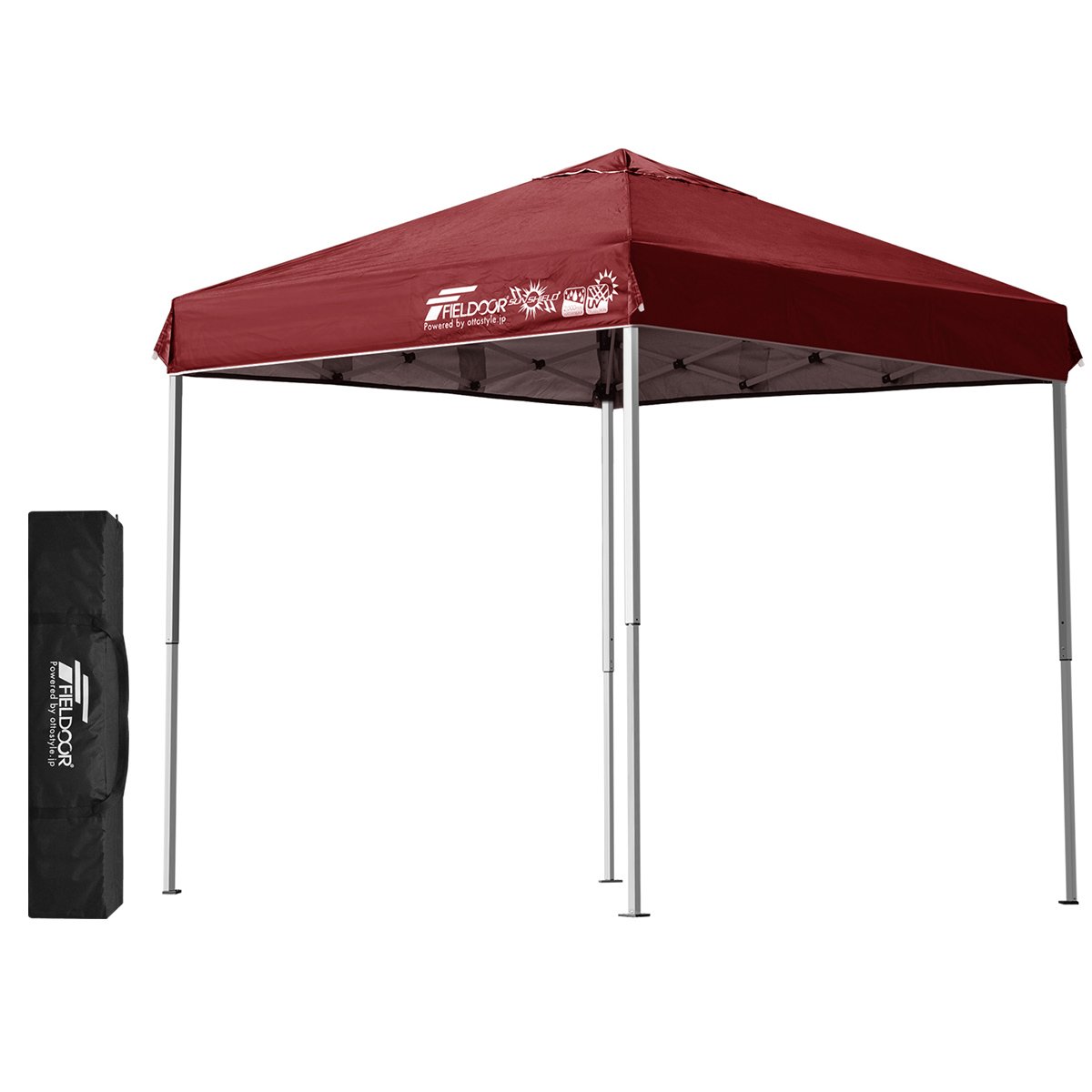 FIELDOOR 組立て簡単!! ワンタッチタープテント G03 スチールフレーム 2.0m 【ボルドー】 風抜けベンチレーション 高耐水加工＆シルバーUVカットコーティング 紫外線カット 遮熱 の商品画像
