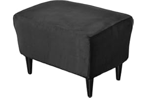 PENDEJATO Stretch Ottoman Covers, Velvet Ottoman Slipcover Rectangle Storage Stool Cover Footstool Slipcover for Living Room Furniture Protector (Black)
