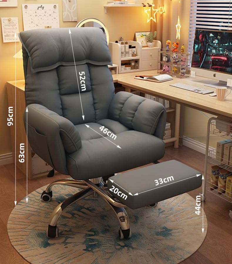 Office Chair with Footrest Comfy Computer Desk Chair Adjustable Tilt Home Office Desk Chairs High Back Recliner Video Gaming Chair Height Adjustable for Home Bedroom Study Office (Grey)