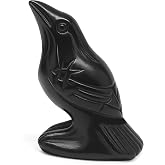 Raven Statue Natural Stone, Crow Figurine Decor Sculpture, 2 Inch Creative Bird Crystal Ornament Black Obsidian Stone Lucky Healing Guardian Animal Pocket Figure for Office Home Decoration Women Gifts