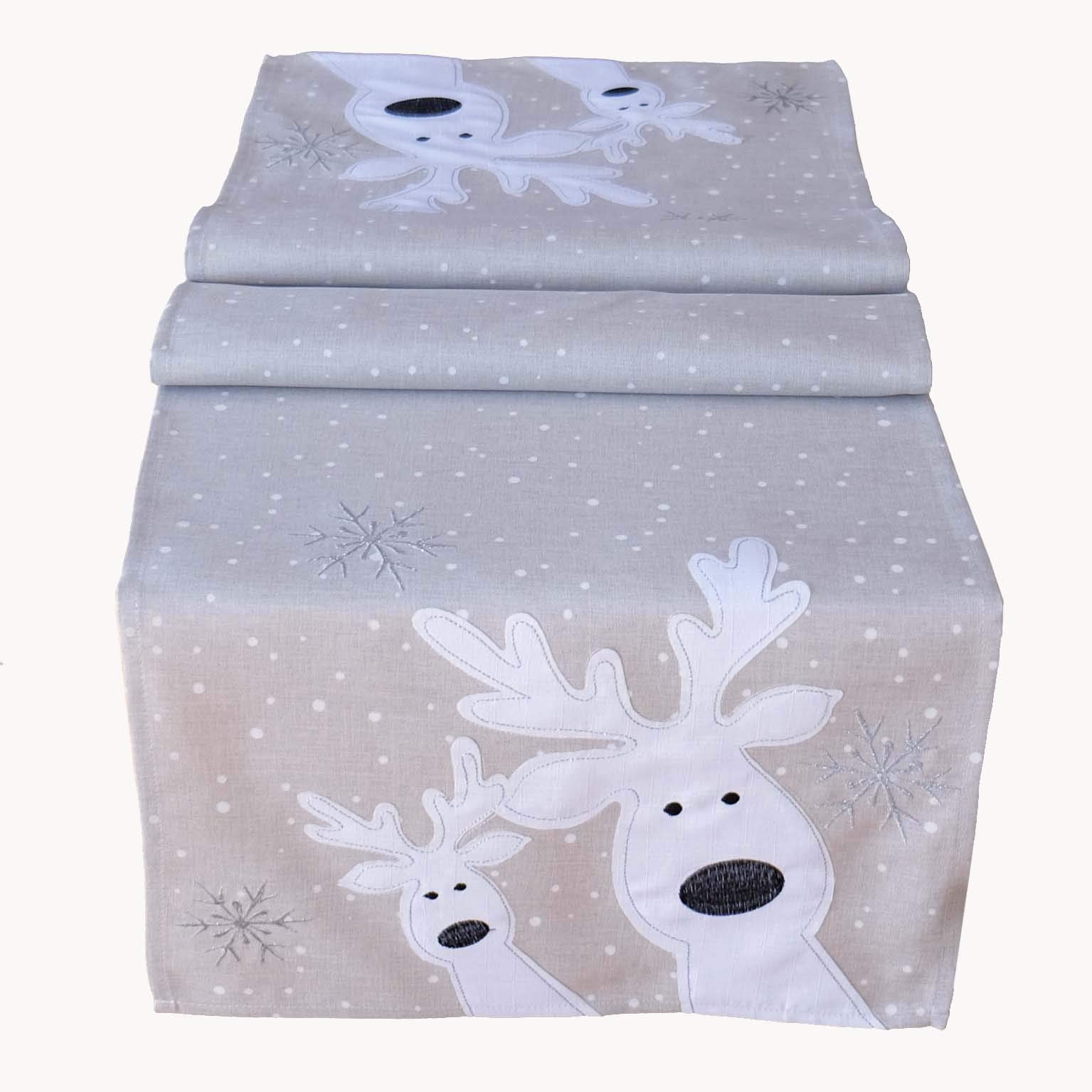 texpot Table Runner 40 x 85 cm Light Grey White Silver Funny Elk Reindeer Table Cloth Christmas Decoration Christmas Tablecloth