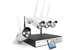 JouSecu 8CH Wireless Security Camera System, 3MP Surveillance NVR Recorder with 1TB HDD, 4pcs HD WiFi Camera for Indoor and Outdoor Use, Human Motion Detection, Full Color Night Vision,Waterproof