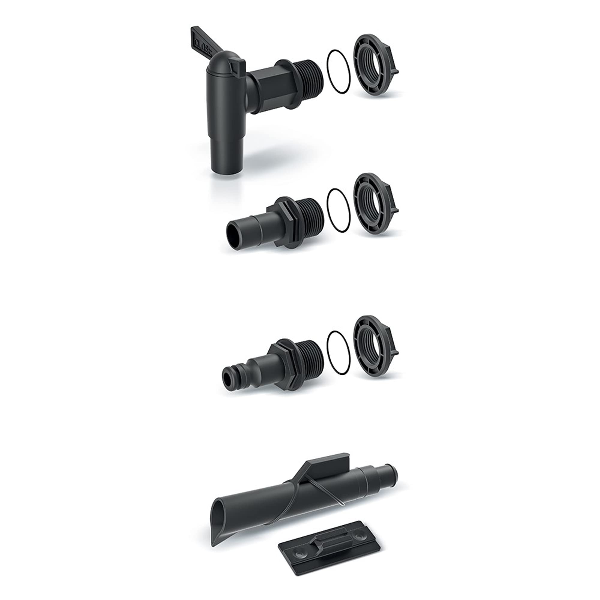 Set of accessories for rainwater tanks/barrels (5 pieces) ICANSET 4, dimensions (mm) 180 x 45 x 230