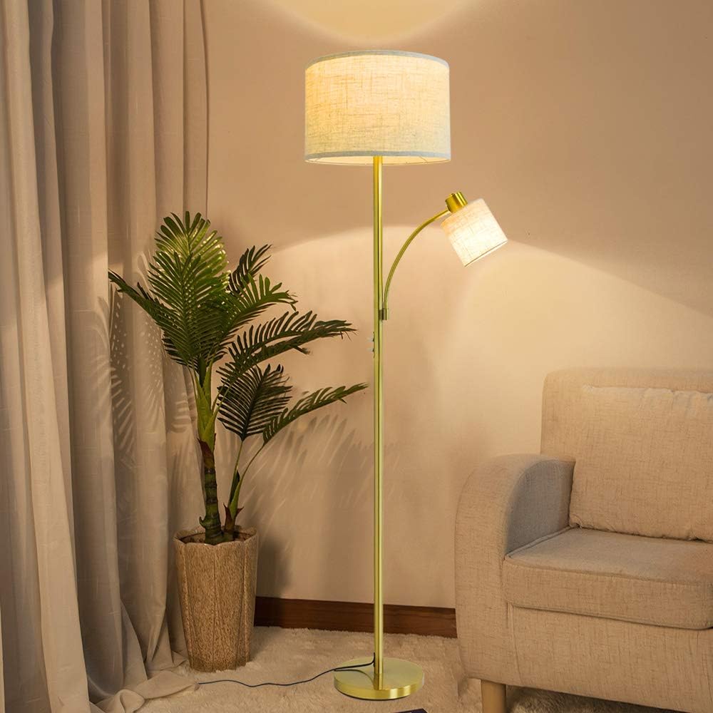 Depuley 2 Head Parent and Child Floor Reading Lamp, 3000k Gold Iron Standard Lamp Light - Image 3