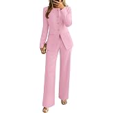 ZESICA Women's Two Piece Suits Sets Casual Business Pants Outfits | Long Sleeve Blazer Fitted Jacket Wide Leg Pant, Professional Work Office Pantsuits, Formal Set, Spring Fall Fashion Clothes