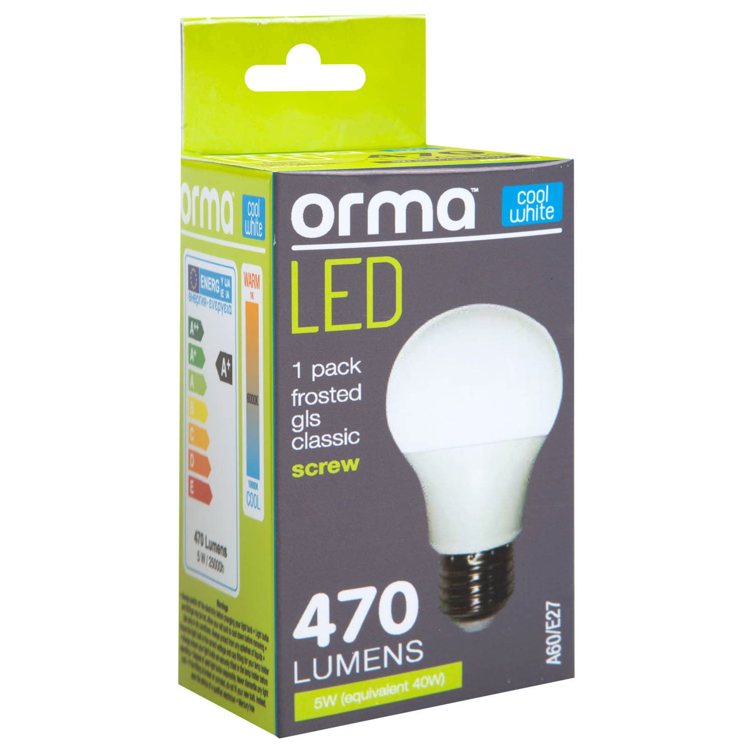 VFM - Cool White 5W Screw Base Classic Led Frosted Light Bulb - Orma