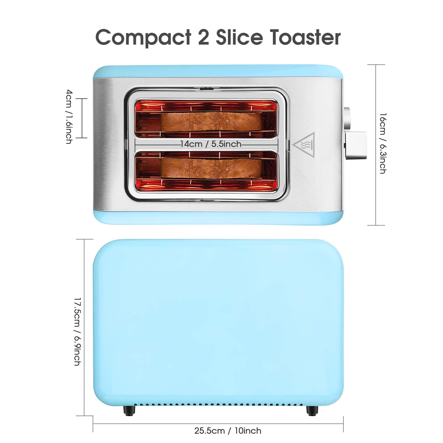 MKG 2 Slice Toaster, Stainless Steel Bagel Toaster with Extra Wide Slots, 6 Shade Settings, Bagel/Defrost/Cancel Function, Removable Crumb Tray, High Lift Lever, Blue