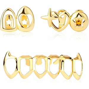 Grillz for Women Men, Removable & Comfort Fit, Gold Teeth Grills for Hip Hop Shows, Parties & Daily Wear