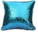 BeneU 16 x 16 inch Double Colors Reversible Sequin Mermaid Pillow Cover, Glitter Sofa Cushion Case - Blue & Silver