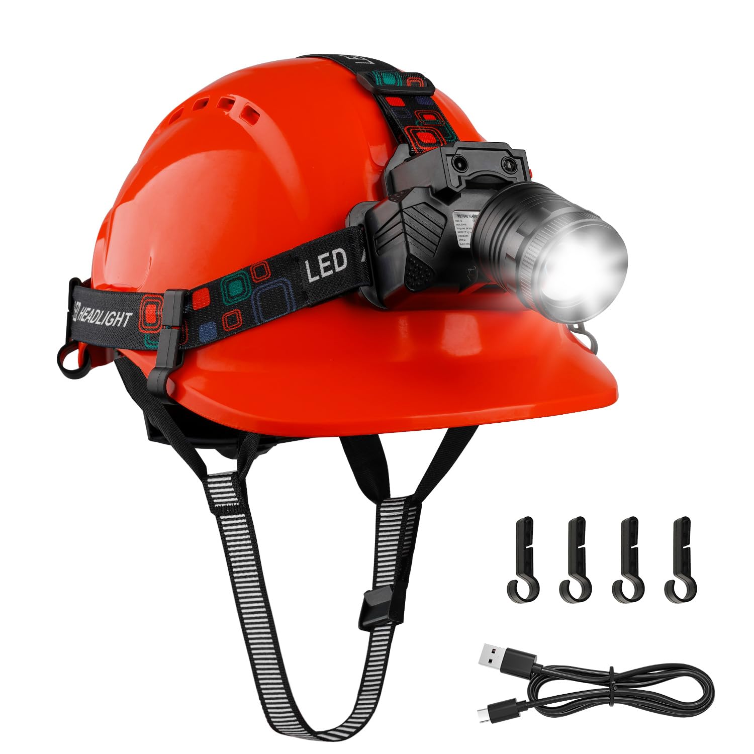 Mustbau Hard Hat with Head Torch Safety Helmet with Sensor LED Headlight,Adjustable Vented Hardhats and Rechargeable Headlamp Set EN397 for Construction Worker-Red