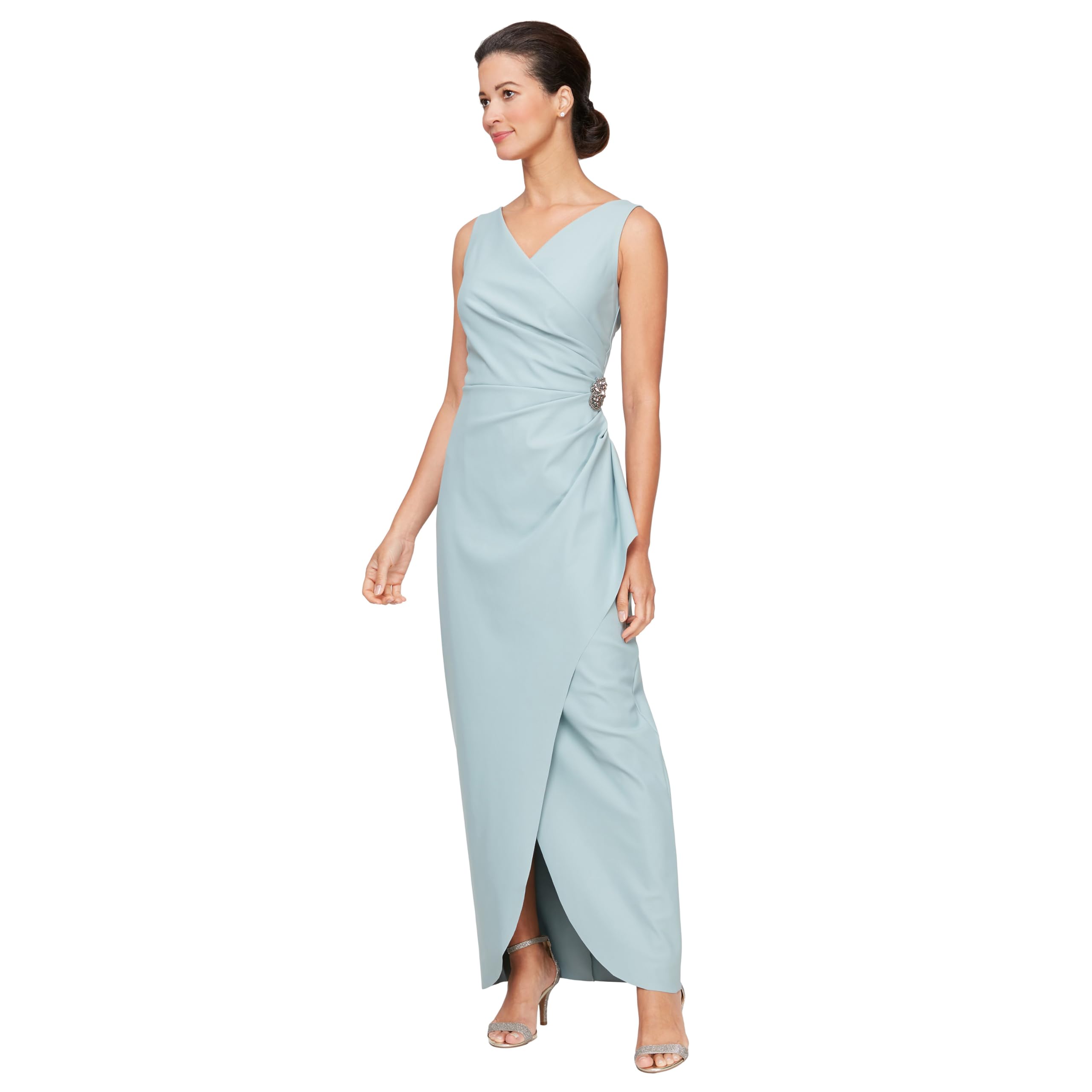 Photo 1 of Alex Evenings Women's Slimming Long Side Ruched Dress with Cascade Ruffle Skirt, Sage, 12