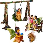 Fairy Garden Best Friends Day Miniature Swing Set of 6 pcs, Hand Painted Figurines & Accessories, Kit For Outdoor or House Decor, By Mood Lab