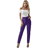 Hybrid & Company Women's Paper Bag Pants Casual Slim High Waist Pants with Bow Knot