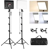 Studio Lights for Video Recording, 2-Pack 14 Inch LED Video Light Panel Kit with 70.8" Tripod Stand, Photography Lighting Kit with Phone Holder, 50W Stream Light for Video Recording and Photography