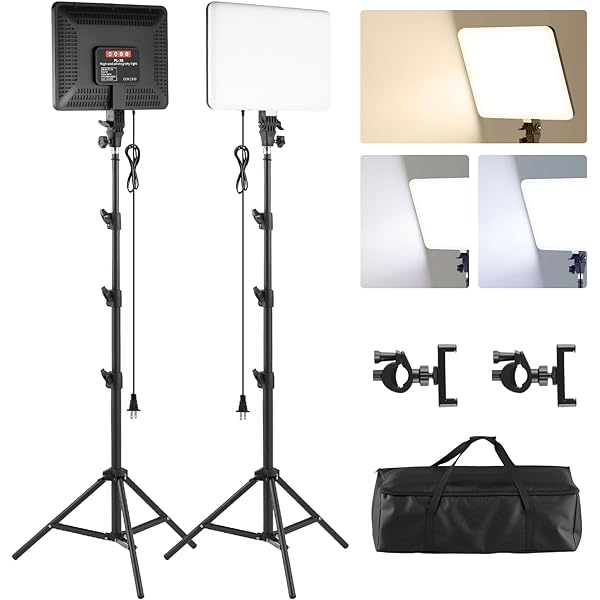 Studio Lights for Video Recording, 2-Pack 14 Inch LED Video Light Panel Kit with 70.8" Tripod Stand, Photography Lighting Kit with Phone Holder, 50W Stream Light for Video Recording and Photography