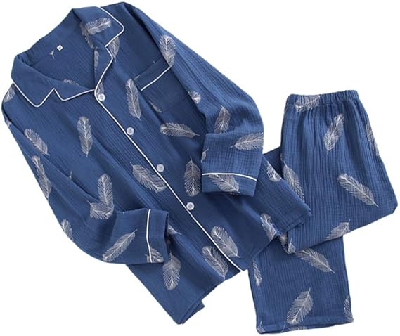 Amazon Co Jp Ledmomo 男性 パジャマ ルームウェア 春 夏 秋 長袖スーツ 前開き 寝巻き ナイトウェア 部屋着 上下セット 純綿 ブルーm 服 ファッション小物