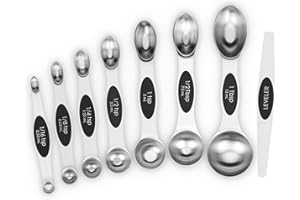 Aovchei 8 PCS Magnetic Measuring Spoons Set, Dual Sided, Stainless Steel Small Tablespoon, Teaspoons, Fits in Spice Jars, for Dry and Liquid, Black