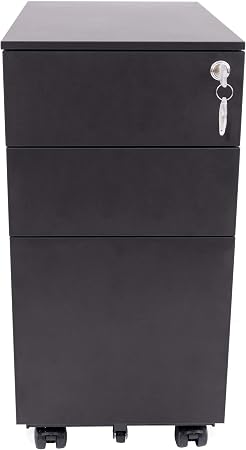 Amazon Com Stand Up Desk Store Slim 3 Drawer File Cabinet Rolling File Cabinet 5 Wheel Design Increases Stability And Saves Weight 11 8 X 20 5 X 23 6 Black Office Products