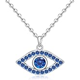 Jewlikee Evil Eye Necklace Sterling Silver Evil Eye Necklace for Women Pendant Blue Greek Amulet Protection Turkish Charm Jewelry Gifts