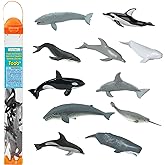 Safari Ltd. Whales & Dolphins TOOB - 12 Mini Figurines: Blue, Beluga, Gray, Killer, Humpback & Sperm Whale, Bottlenose, Common, Spotted Dolphins, Narwhal - Educational Toy Boys, Girls & Kids Ages 3+