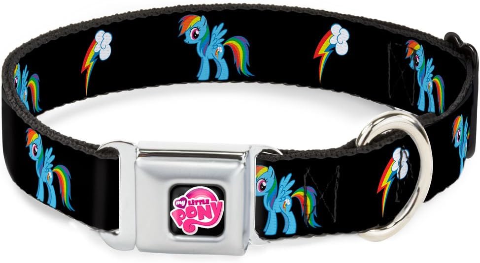 Buckle-Down Seatbelt Buckle Dog Collar - 6-Ponies Face Close-UP & Pose Black - 1.5" Wide - Fits 16-23" Neck - Medium