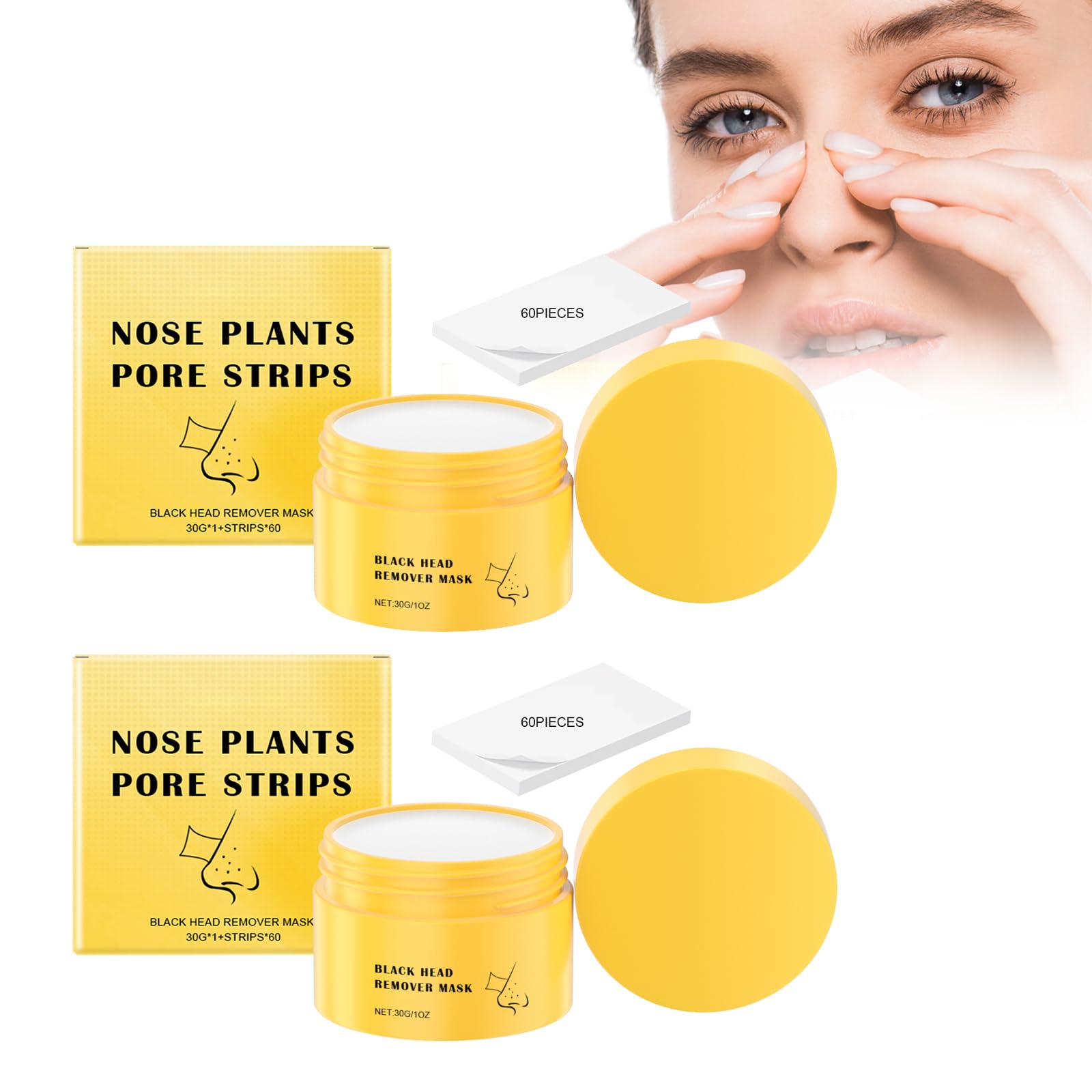 Pack of 2 Pore Strips, Blackhead Remover, Stripes, Nose Strips, Blackhead Remover, T-Zone Blackhead Strips, Nose Plasters, Blackhead Pore Cleaner for Face and Nose, Remove Blackheads and Impurities