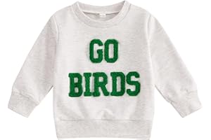 DSOKUHIB Kids Toddler Boy Girl Football Outfit Go Birds Fuzzy Embroidery Sweatshirt Long Sleeve Pullover Shirt Fall Clothes
