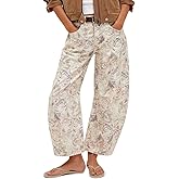 chouyatou Women's Y2k Baggy Wide Leg Denim Pants Boho Floral Printed Boyfriend Barrel Jeans with Pockets