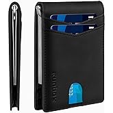RUNBOX Slim Money Clip Wallets for Men RFID Blocking 8 Card Holder Minimalist Small Thin Carbon Leather Bifold Mens Front Pocket Wallet Gift Box(Charcoal Black)