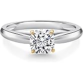 Gem Stone King 0.70 Cttw 5MM Cushion Lab Grown Diamond 10K White and Yellow Gold Engagement Ring For Women | DEF Color | VVS-VS Clarity