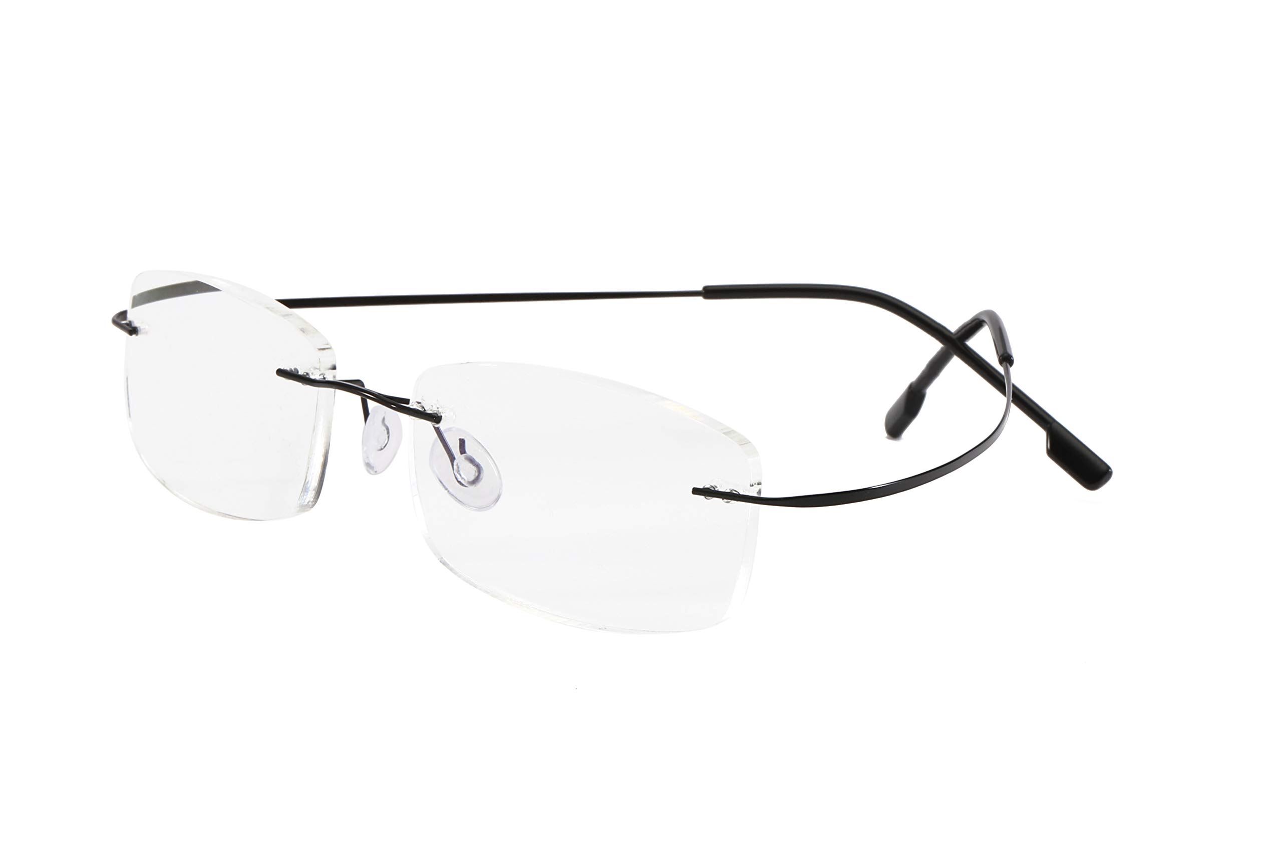 KoKoBin Rimless Reading Glasses Super Light Titanium Eyewear Men Women Sun Readers Reading Glasses(Black，+2.5)