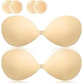 Geckowi Adhesive Bra Invisible Silicone Bra Push Up Sticky Bra Strapless Women Bras with Pasties Nipple Covers