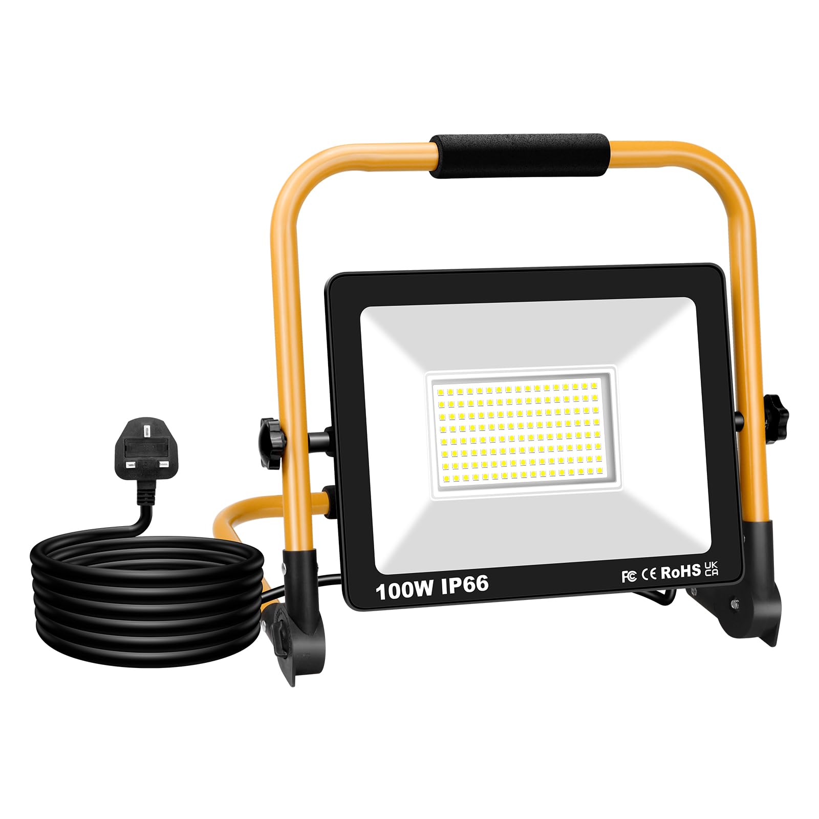 RIGIDON 100W Portable LED Work Light with 3M Cord, 10000LM Job Site Light, 6000K IP66 Waterproof Outdoor Indoor Floodlight for Workshop Garage Construction