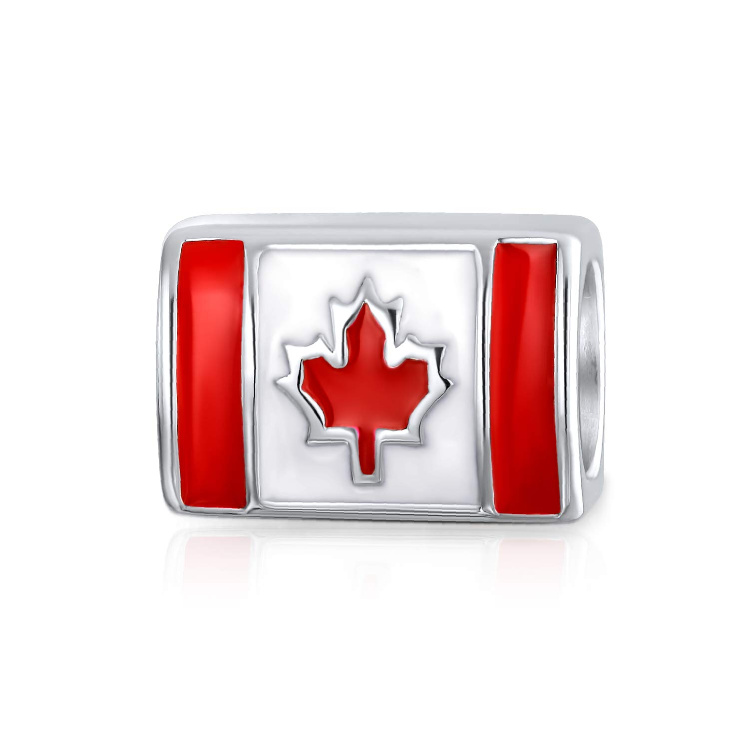 Bling Jewelry Red Enamel Maple Leaf Patriotic Canada Flag Charm Bead For Women For Teen Fits European Bracelet .925 Sterling Silver