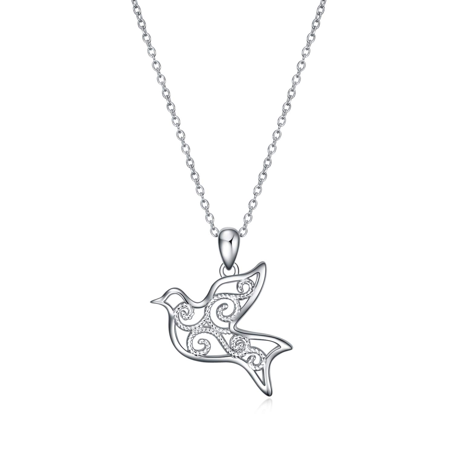 VONALA Sterling Silver Filigree Peace Dove Necklace Bird Jewellery Gifts for Women Girls