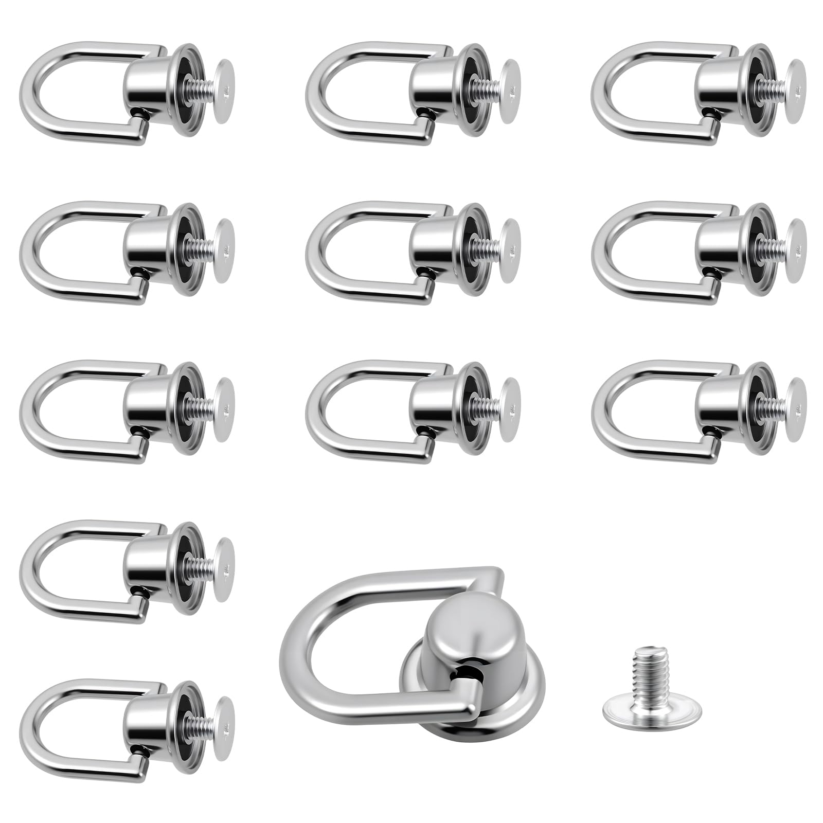 Photo 1 of 12Pcs D Ring Stud Screw Ball Head Buttons 360 Degree Rotatable D Rings for Purse Rotatable Ball Stud Metal Ring Metal Rivets for Leather Crossbody Conversion Craft Kit Bag Making Hardware Dog Buckles
