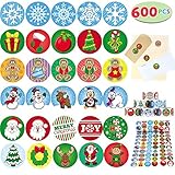 Joyin Toy 600 Pieces Assorted Christmas Sticker Rolls; Christmas Scrapbook Stickers Self Adhesive Shapes for Christmas Craft Supplies, Party Favors, Stocking Stuffers, School Classroom Prizes.