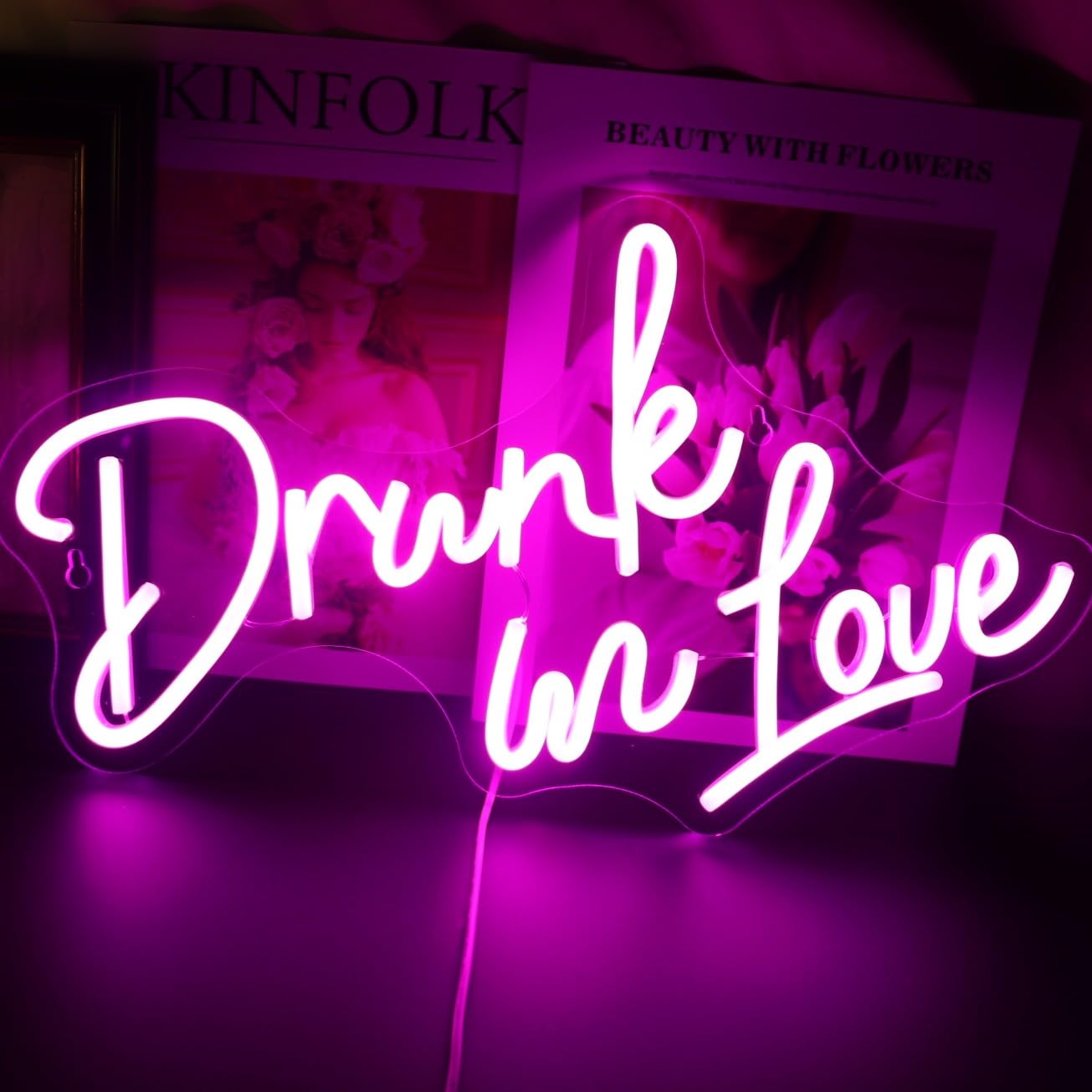 Led Drunk in love Neon Sign USB Powered with Dimmer Switch Neon Lights for Room Home Bar Art Wall Decor Wedding Engagement Party Decoration (Pink)
