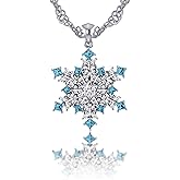 Belinda Jewelz Women 925 Sterling Silver Pendant Necklace Spinning Snowflake Pendant Necklace with Loose Rope Chain Sparkling CZ Stones 1mm White 2mm Blue Pendant Jewelry