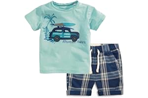 Jobakids Toddler Boys Cotton Clothing Sets Short Sleeve Tee and Shorts, Toddler Clothes for Boys 2Y-13Y