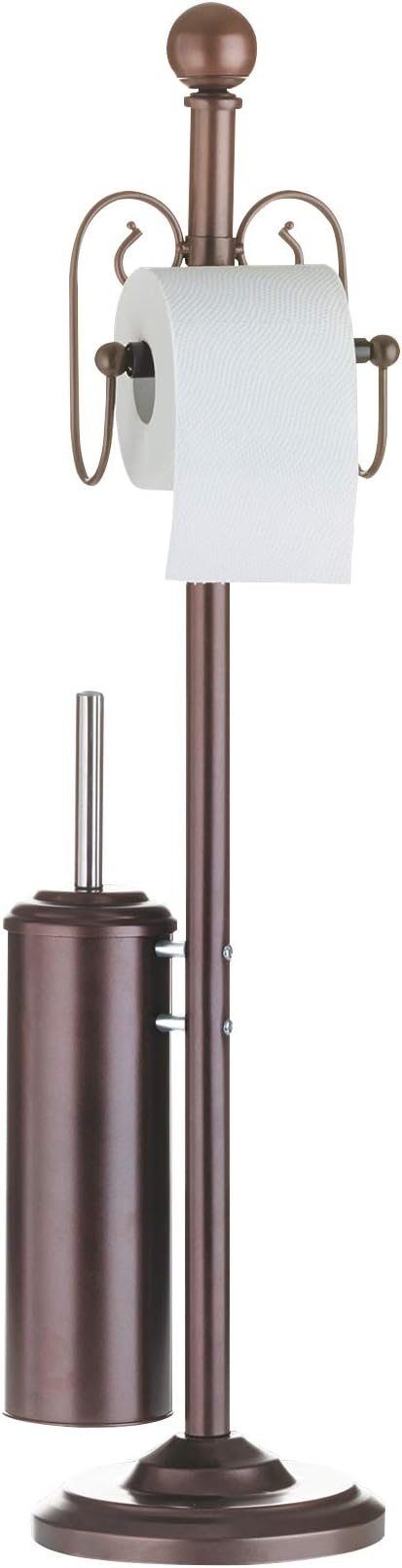 Toilet paper holder with toilet a brush, rust coloured toilet set, toilet brush with a stand diameter approximately 19 cm and a toilet paper holder in nostalgia design
