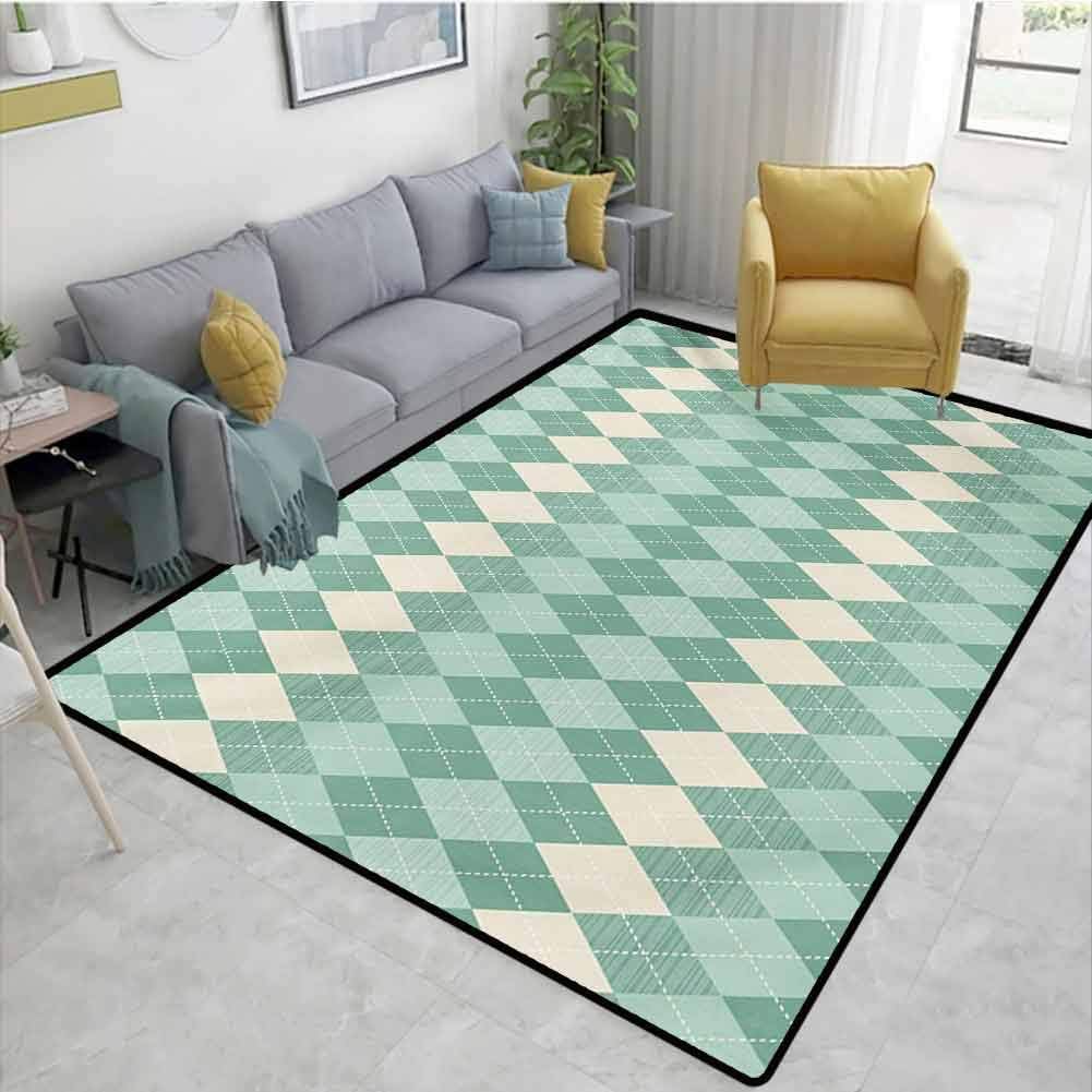 Aqua Area Rugs Large Carpet Rectangular Triangle Shapes Abstract Design Sketchy Lines Print for Living Room Bedroom Playing Room White Seafoam Pale Blue and Turquoise